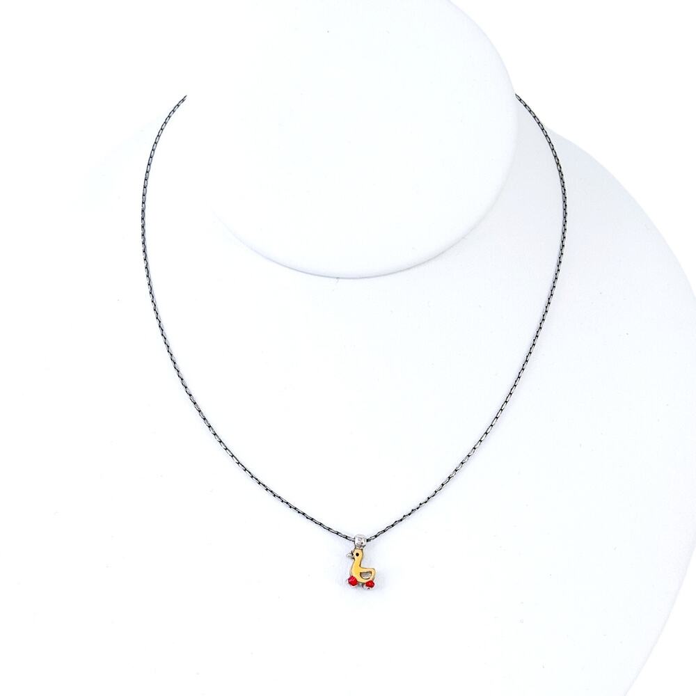 Vintage Sterling Silver 925 Chain Necklace w/ Enamel Duck Charm 15”